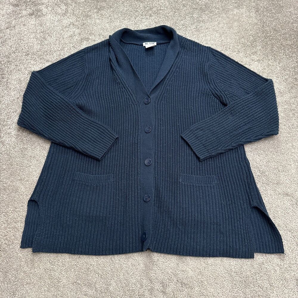 Blair Vintage 90's Y2K Button Up Cardigan Sweater Womens XL Nay Blue Shaker Knit